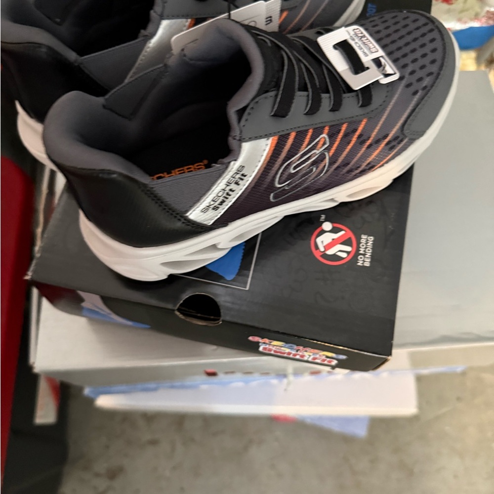 Skechers Black and Orange Kids Sneakers